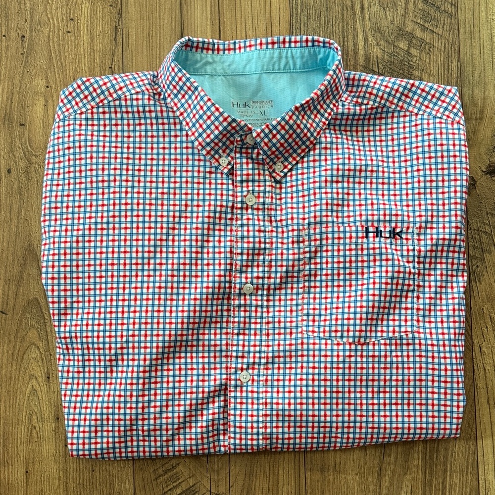 Huk Men's Red and Blue Plaid Shirt